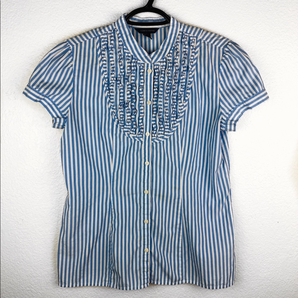Tommy Hilfiger Button-Down Stripe Ruffle Top